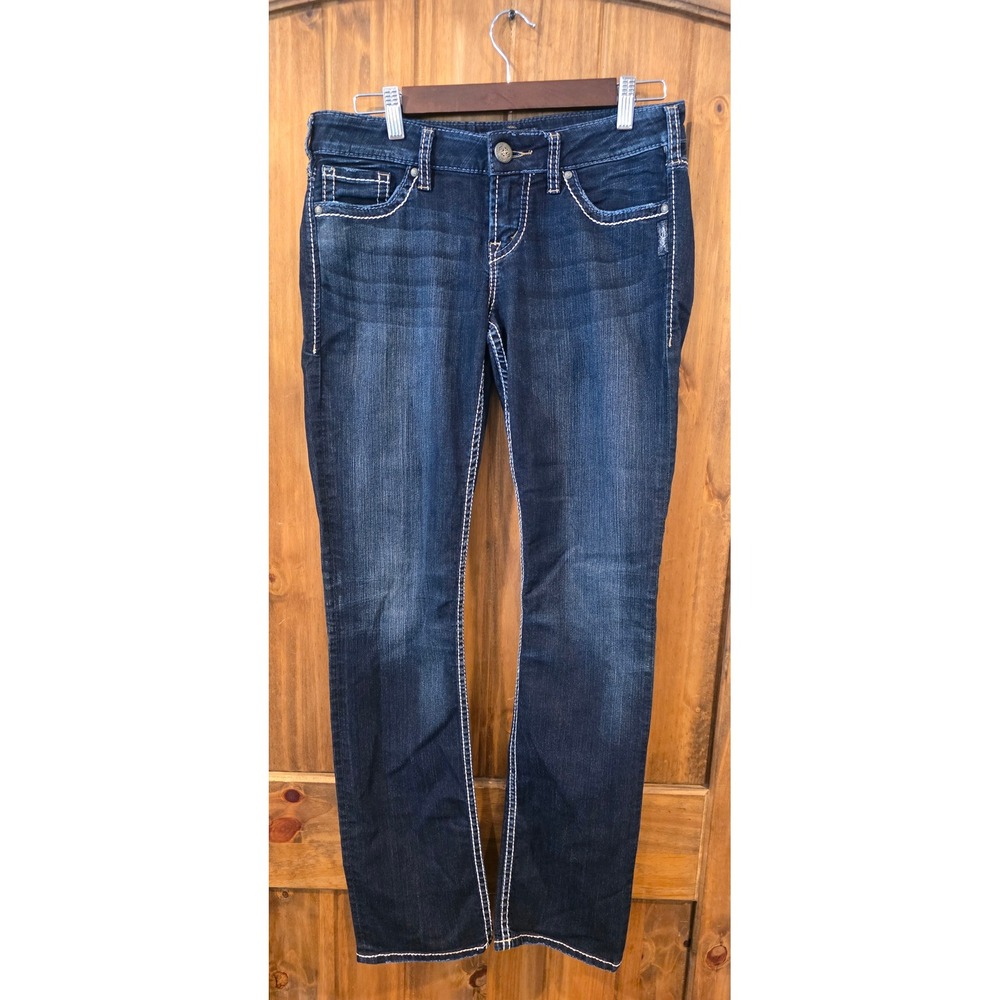 Silver Jeans Co Berkley Straight Leg Womens 29 Dark Wash Excellent Contrast Stit